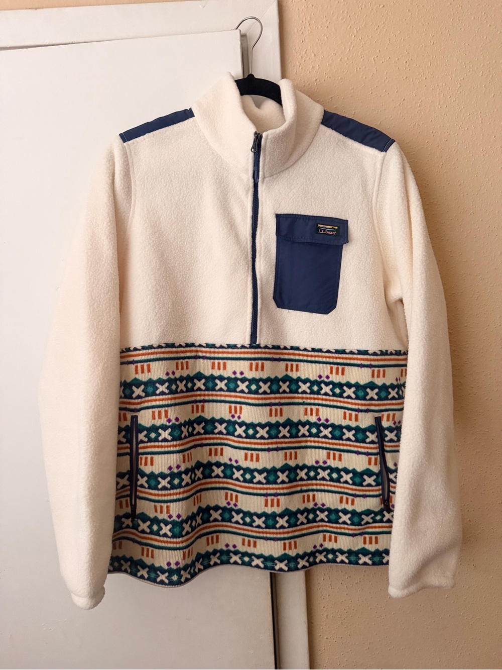 Women's L.L. Bean Sweater Fleece Sherpa Hybrid Pullover 1/2 Zip Large L